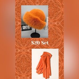 Orange Fur Hat and Glove Set